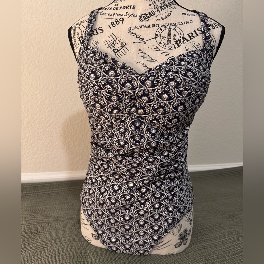 NEW & NEVER WORN. Chic Navy & White One-Piece Swimsuit. Tummy control slimming